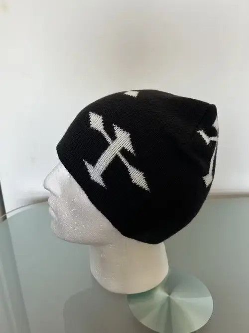 Japanese Brand Gothic Cross Beanie (black+white) Size ONE SIZE - 3 Thumbnail