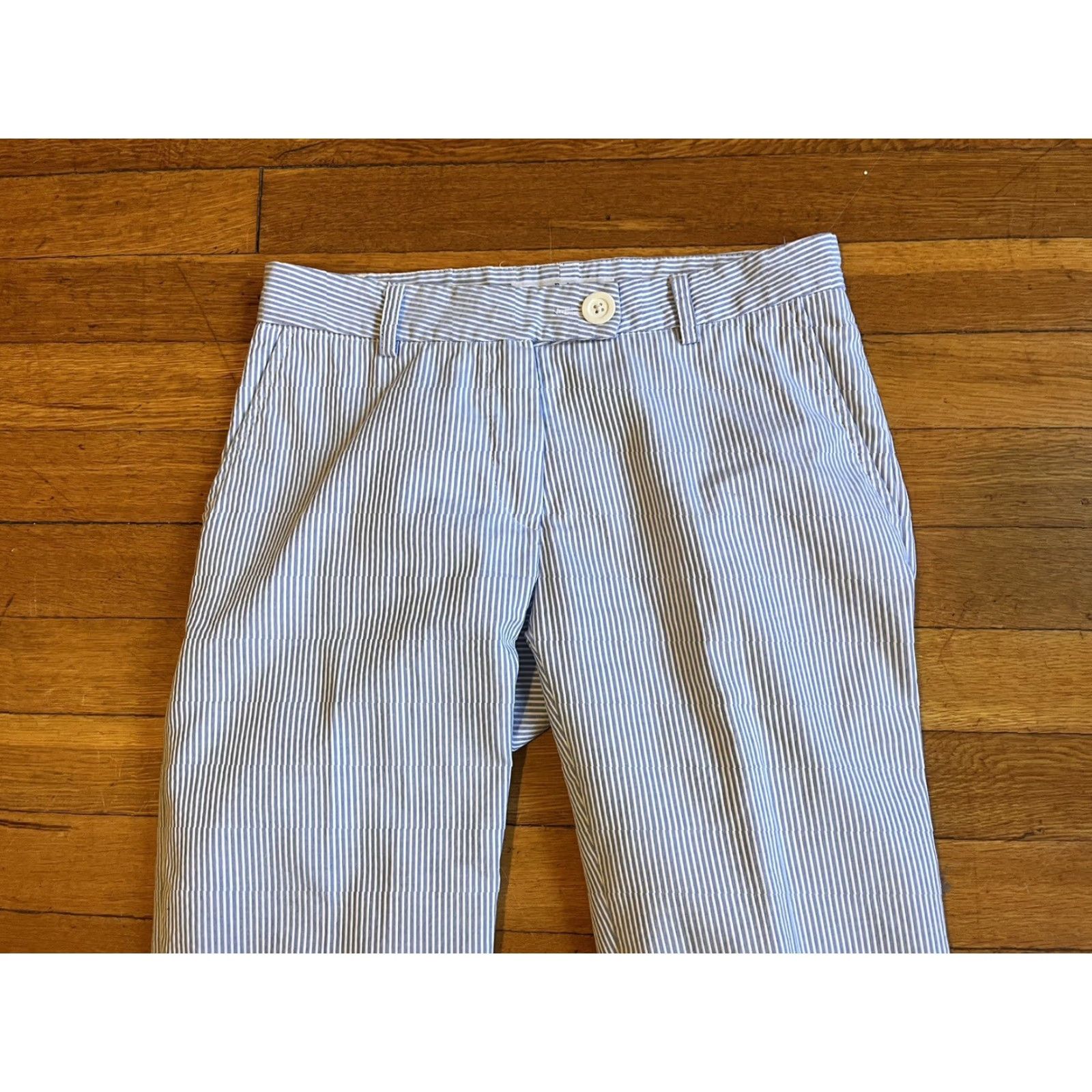 Rubinacci Amina Rubinacci Divino O Seersucker Pants Women’s 40 XS Blue Striped Italy Pants Women’s 40 XS Blue Seersucker Striped Vintage No Size 27" / US 4 / IT 40 - 5 Thumbnail