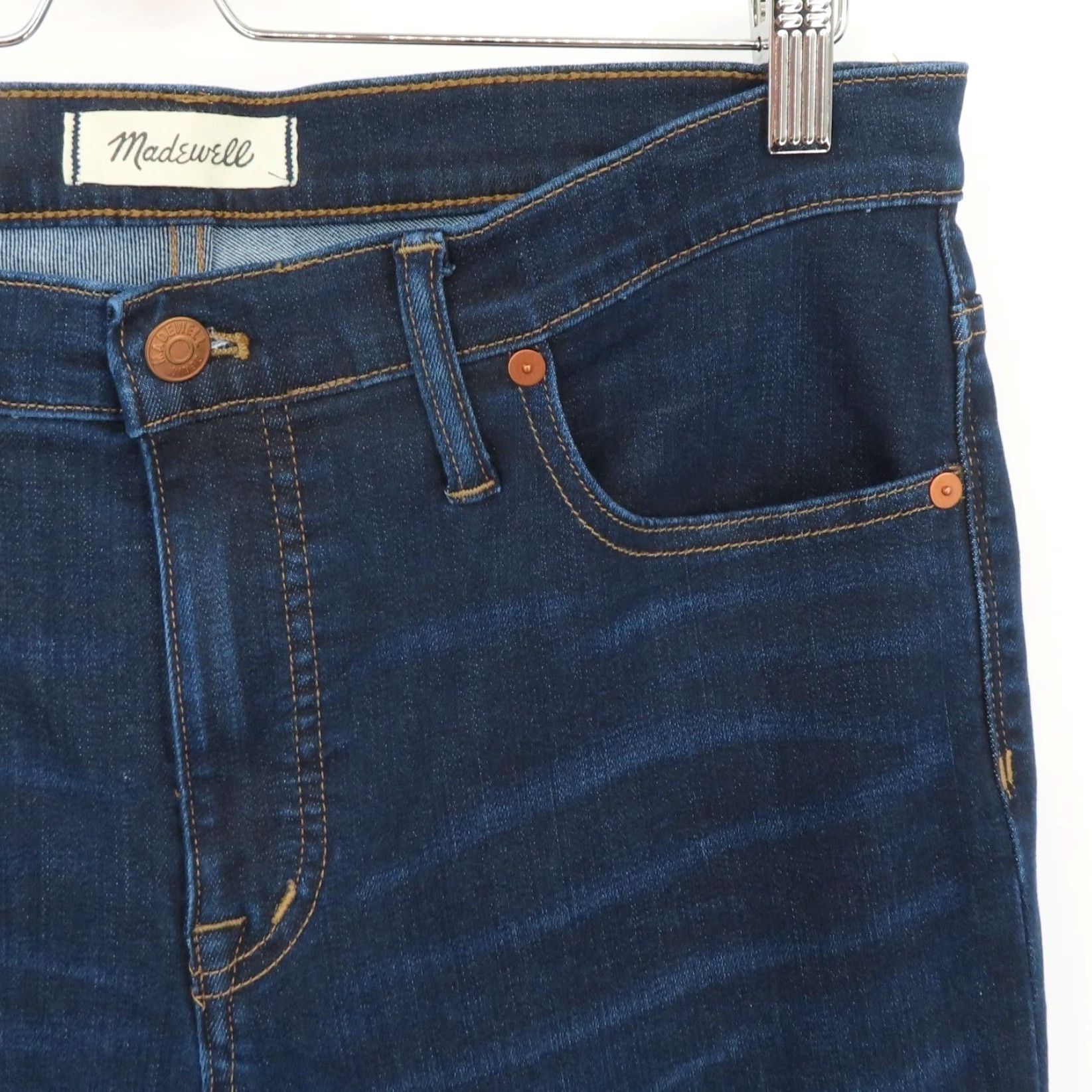 Madewell Madewell 31 Women 9 Inch High Rise Skinny Dark Blue Denim Jeans Whiskered Pocket Size 24" / US 00 / IT 34 - 3 Thumbnail