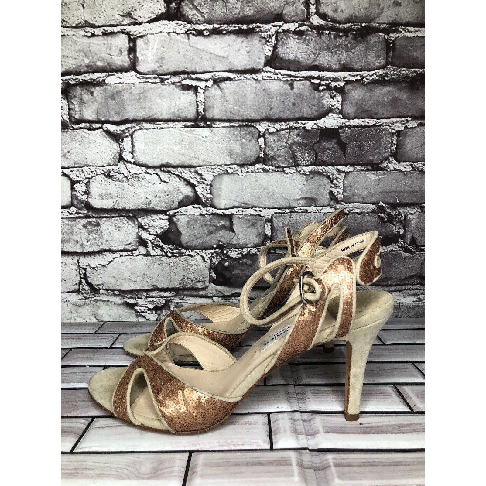 Other La Fenice Venezia Rose Pink Sequin Beige Suede Open Toe Heel Size US 10 / IT 40 - 4 Thumbnail