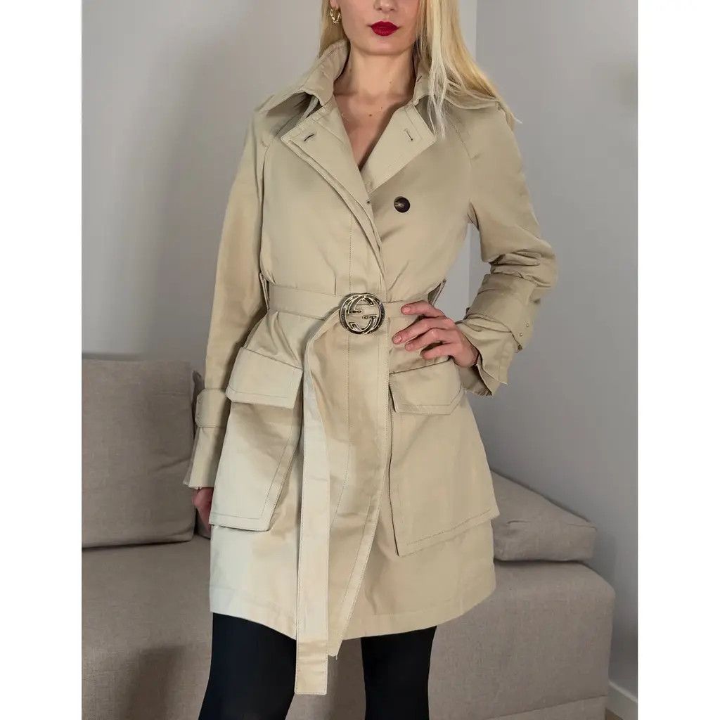 Gucci Gucci Beige Cotton Studded Logo Waist Belt Trench Coat IT40 Size S / US 4 / IT 40 - 1 Thumbnail