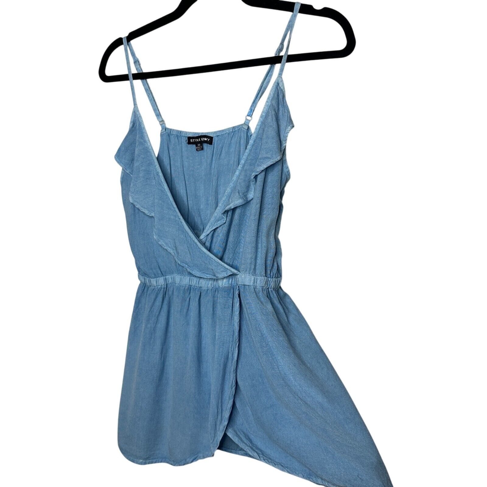 Other Light Denim Blue V-Neck Faux Wrap Ruffle Spaghetti Blouse M Size M / US 6-8 / IT 42-44 - 1 Thumbnail