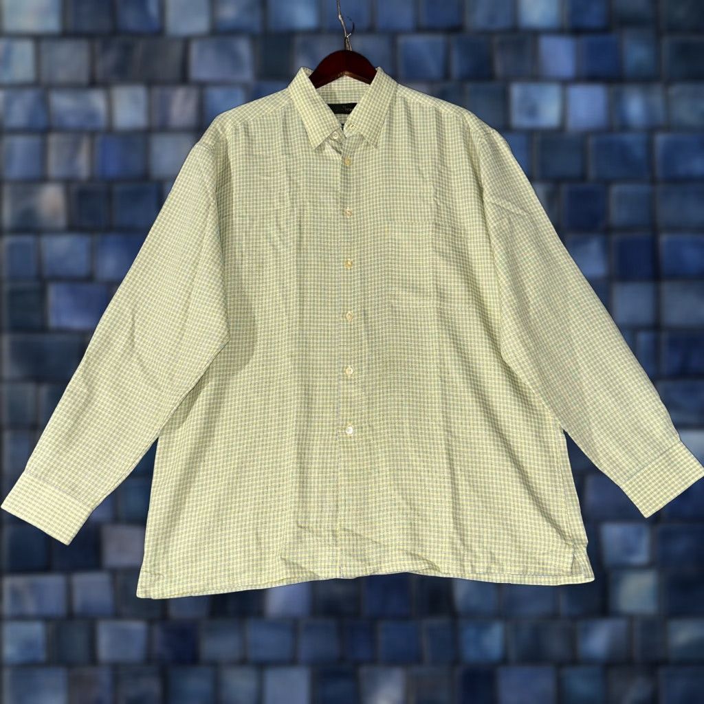 BUGATCHI Bugatchi Uomo Shirt Mens Large Button Up Plaid Long Sleeve Yellow Blue, Pocket, Button-Up, Collar, Regular Fit Size US L / EU 52-54 / 3 - 1 Thumbnail