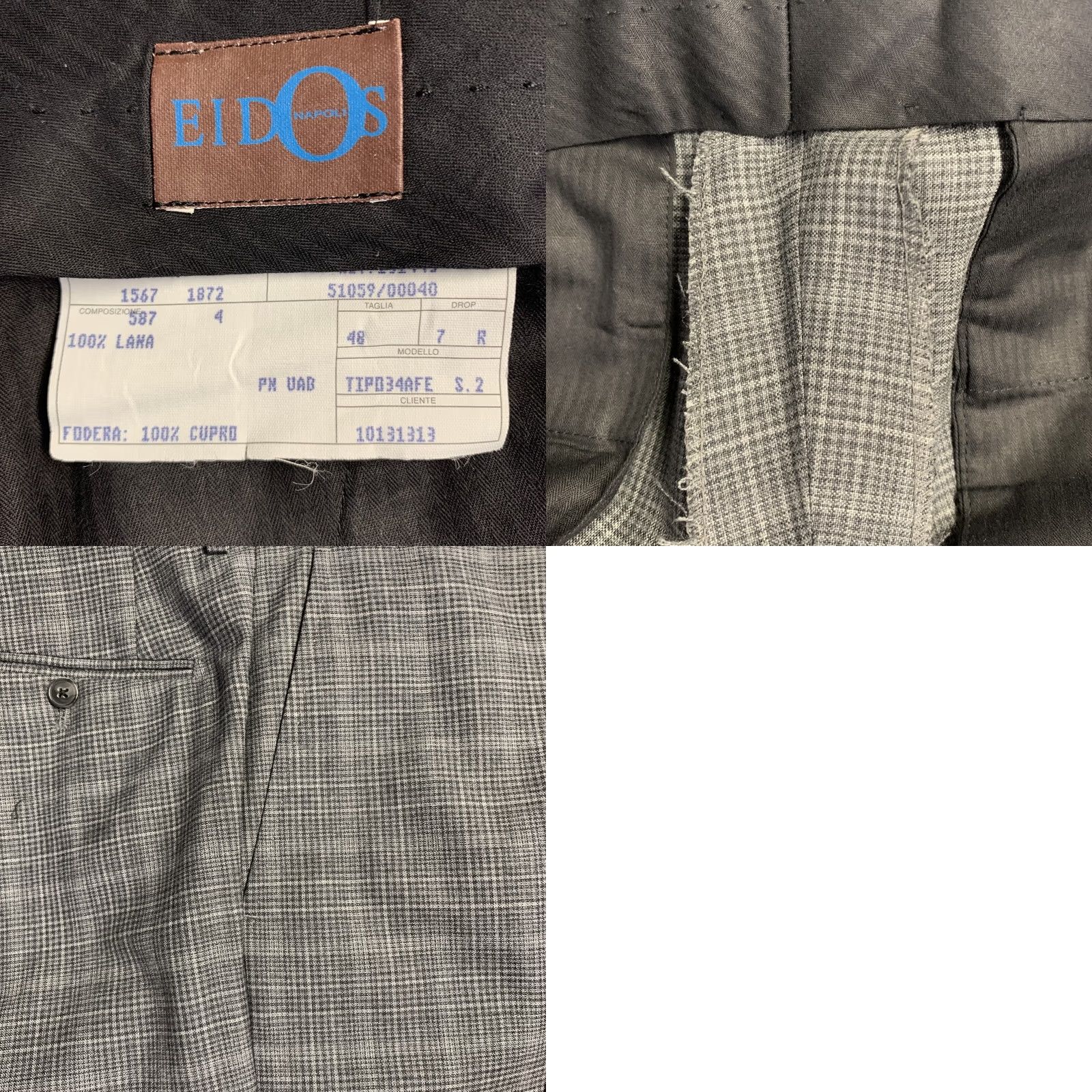 Vintage EIDOS Size 38 Regular Grey Charcoal Plaid Wool Notch Lapel Suit Mens Size 38R - 9 Thumbnail