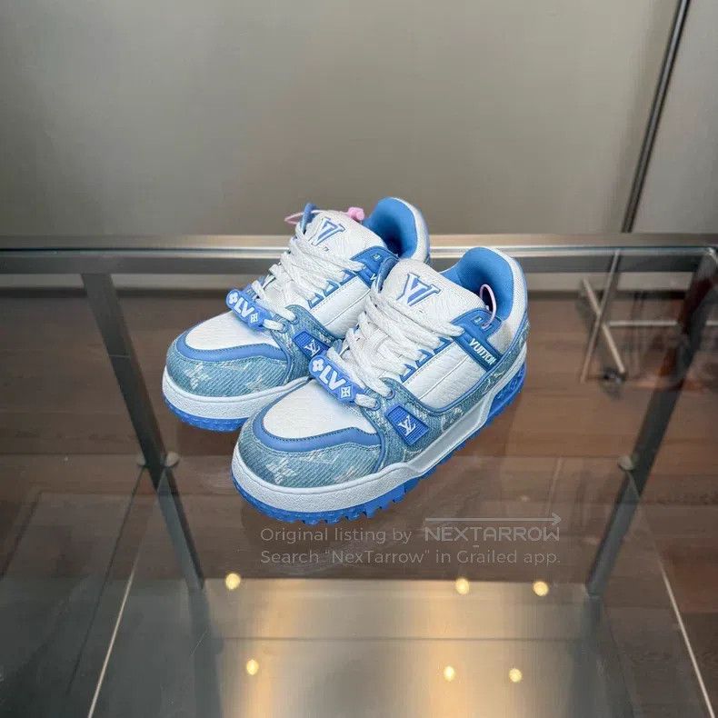 Louis Vuitton Louis Vuitton TRAINER MAXI White and Blue Denim Fat Ding s Size US 8 / IT 38 - 1 Thumbnail