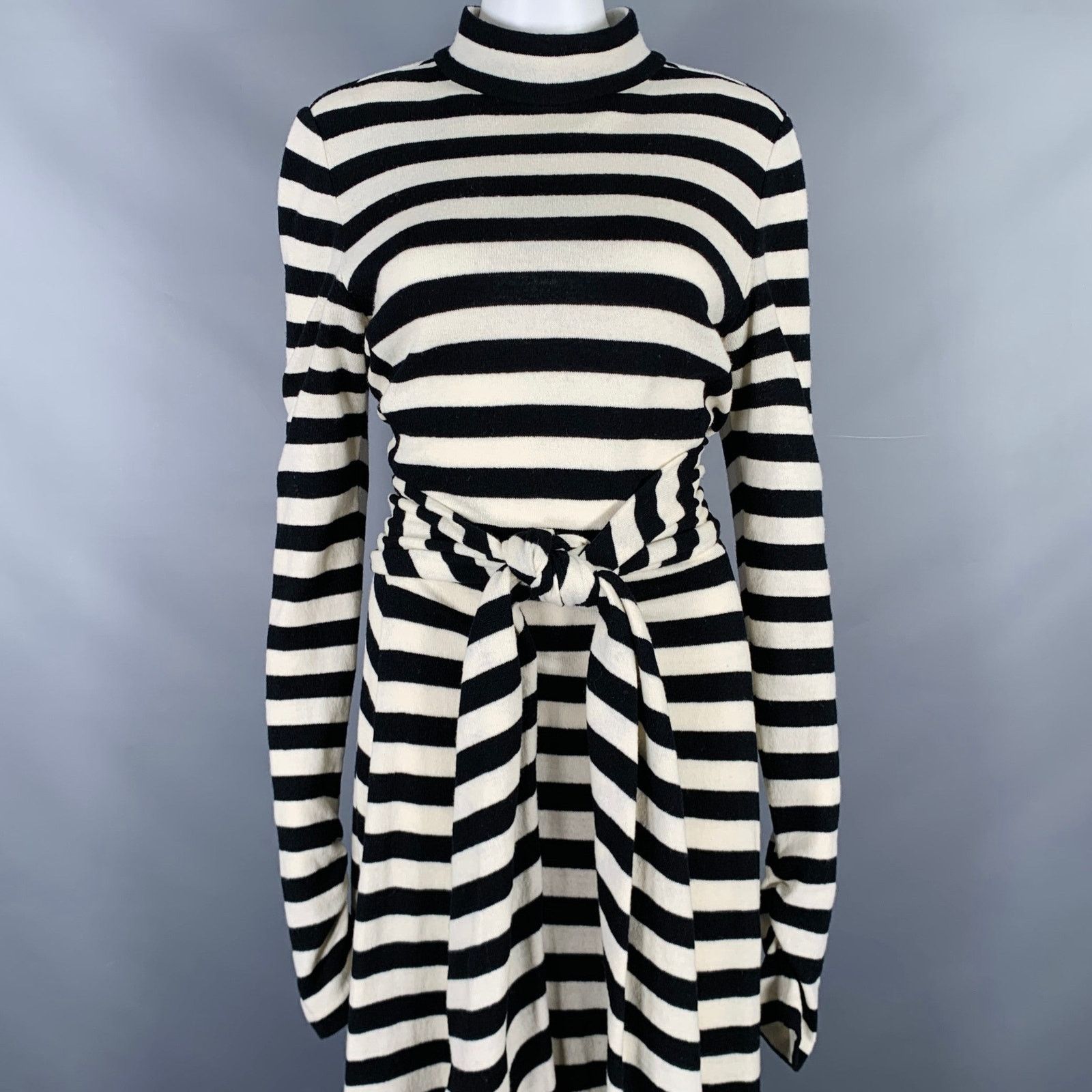 Marc Jacobs Size 6 Black White Wool Nylon Stripe Belted Dress Size M / US 6-8 / IT 42-44 - 2 Thumbnail
