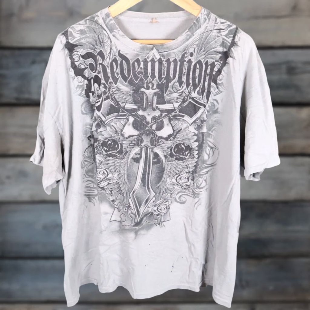 Affliction VINTAGE Redemption Wings T-Shirt Men 2XL Gray Affliction Style Distressed VTG Y2K MMA Clothing Graphic Print Short Sleeve Crew Neck Rock Skull Tribal Size US XXL / EU 58 / 5 - 1 Thumbnail