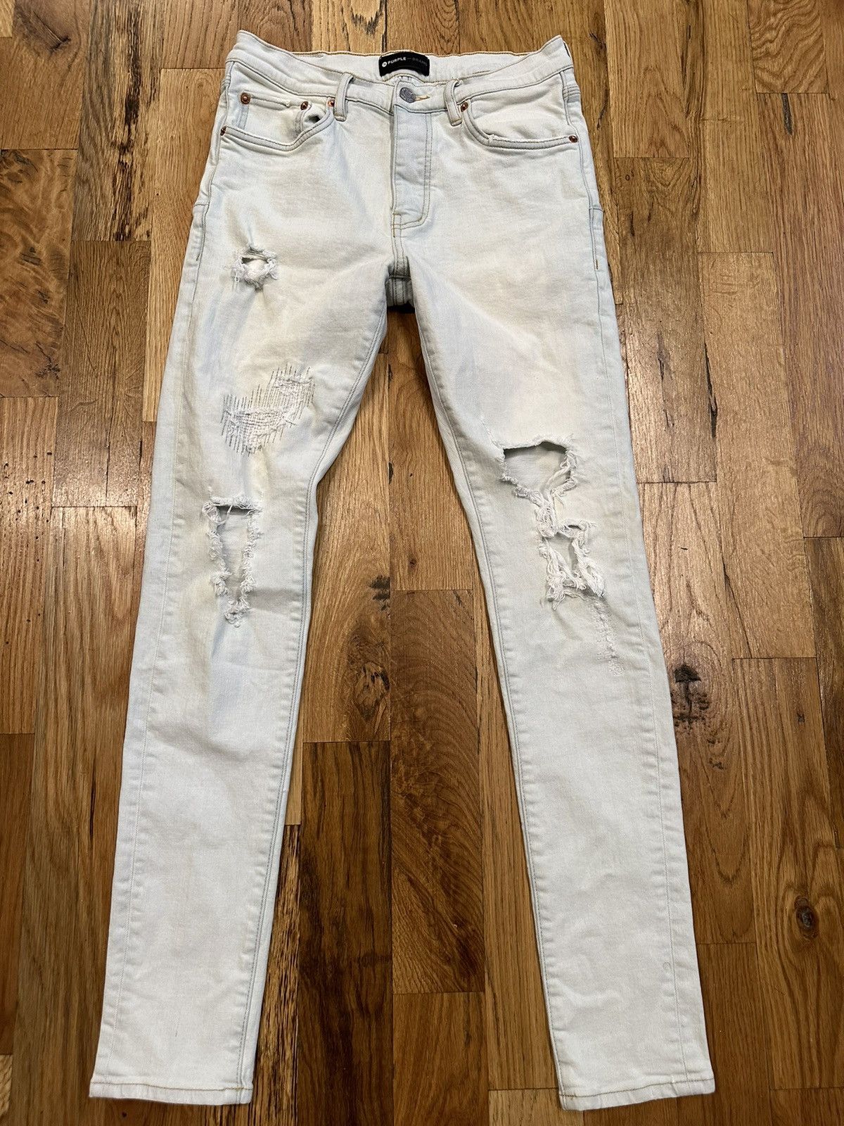 Purple Brand Purple Brand Stitched Holed Blue Lightwash Denim Size 30 Size US 30 / EU 46 - 1 Thumbnail