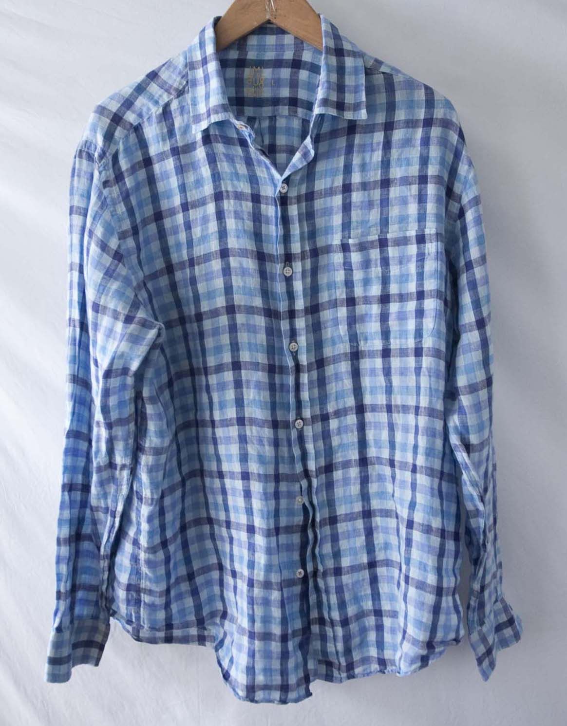 J.McLaughlin J McLaughlin Shirt 100% Linen Size L Blue Plaid Size US L / EU 52-54 / 3 - 2 Thumbnail