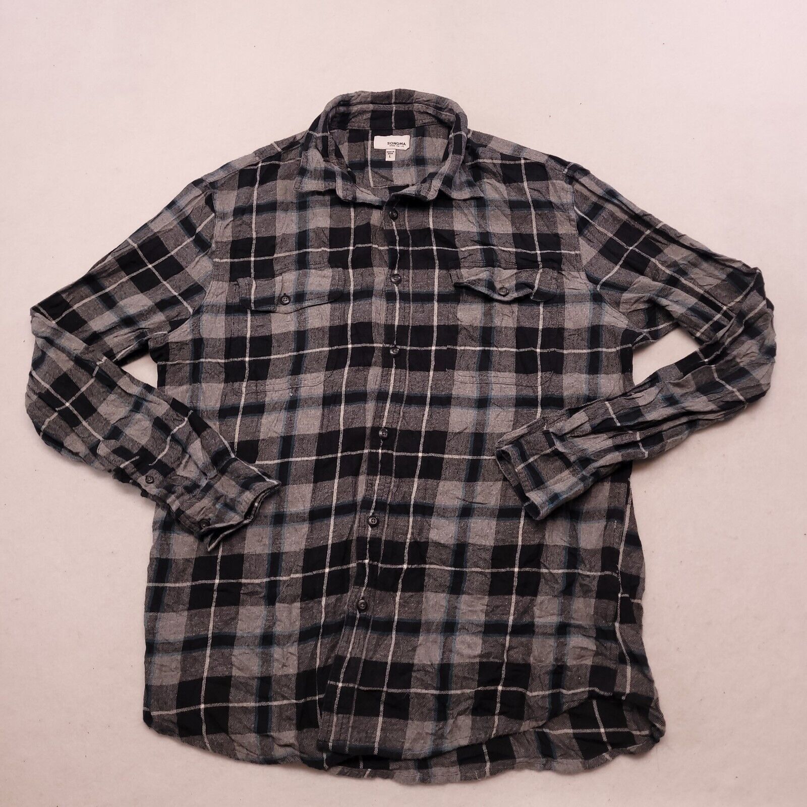 Sonoma Sonoma Tartan Flannel Button Up Shirt Mens Size L Gray Black Size US L / EU 52-54 / 3 - 2 Thumbnail