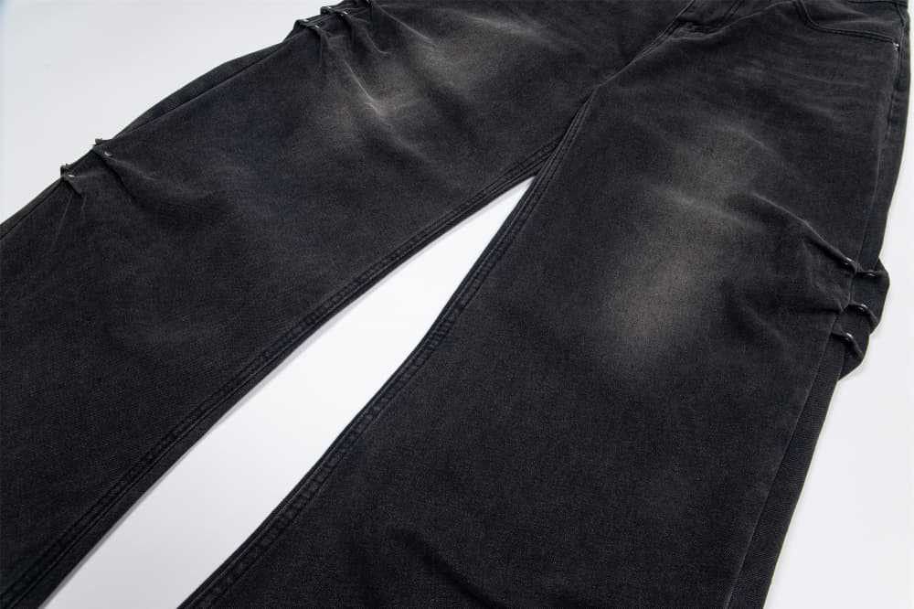Japanese Brand × Jean Men's cargo punk trend washed distressed pleated loose jeans Size US 32 / EU 48 - 3 Thumbnail