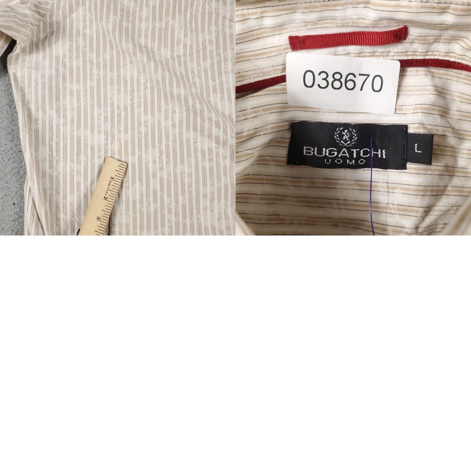 BUGATCHI Bugatchi Uomo Shirt Large Beige Striped Button-Up Long Sleeve Mens Size US L / EU 52-54 / 3 - 8 Thumbnail