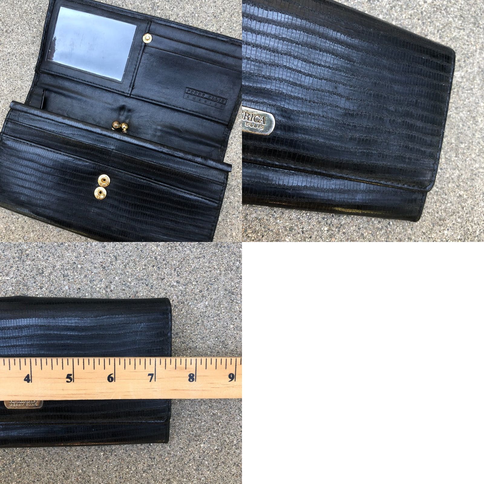 Perry Ellis VTG Perry Ellis Wallet Tri Fold Leather Black Card 7.5" W x 4" H Women One Size Wallet Black Perry Ellis Size ONE SIZE - 8 Thumbnail