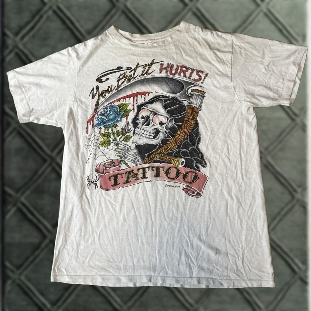 Harley Davidson VINTAGE Harley Davidson Shirt XL Unisex Adults White Short Sleeve 80s Art Horror Motorcycle Tattoo Chicago Mens Women Size US XL / EU 56 / 4 - 1 Thumbnail