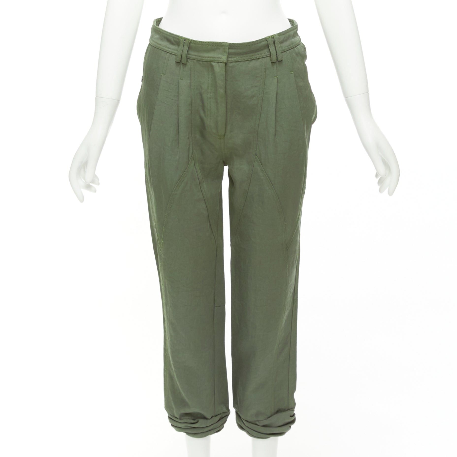 image of Alexander Wang Khaki Twill Panelled Back Pockets Ruched Hem Safari Pants Us0 Xs, Women's (Size 26)