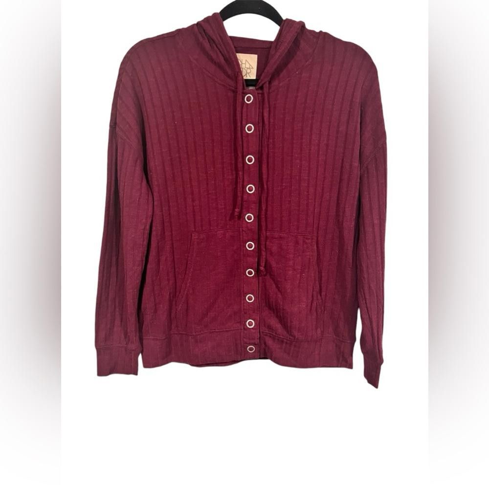 Chase Authentics Chaser Burgundy poor boy button down hooded cardigan size S Size S / US 4 / IT 40 - 1 Thumbnail