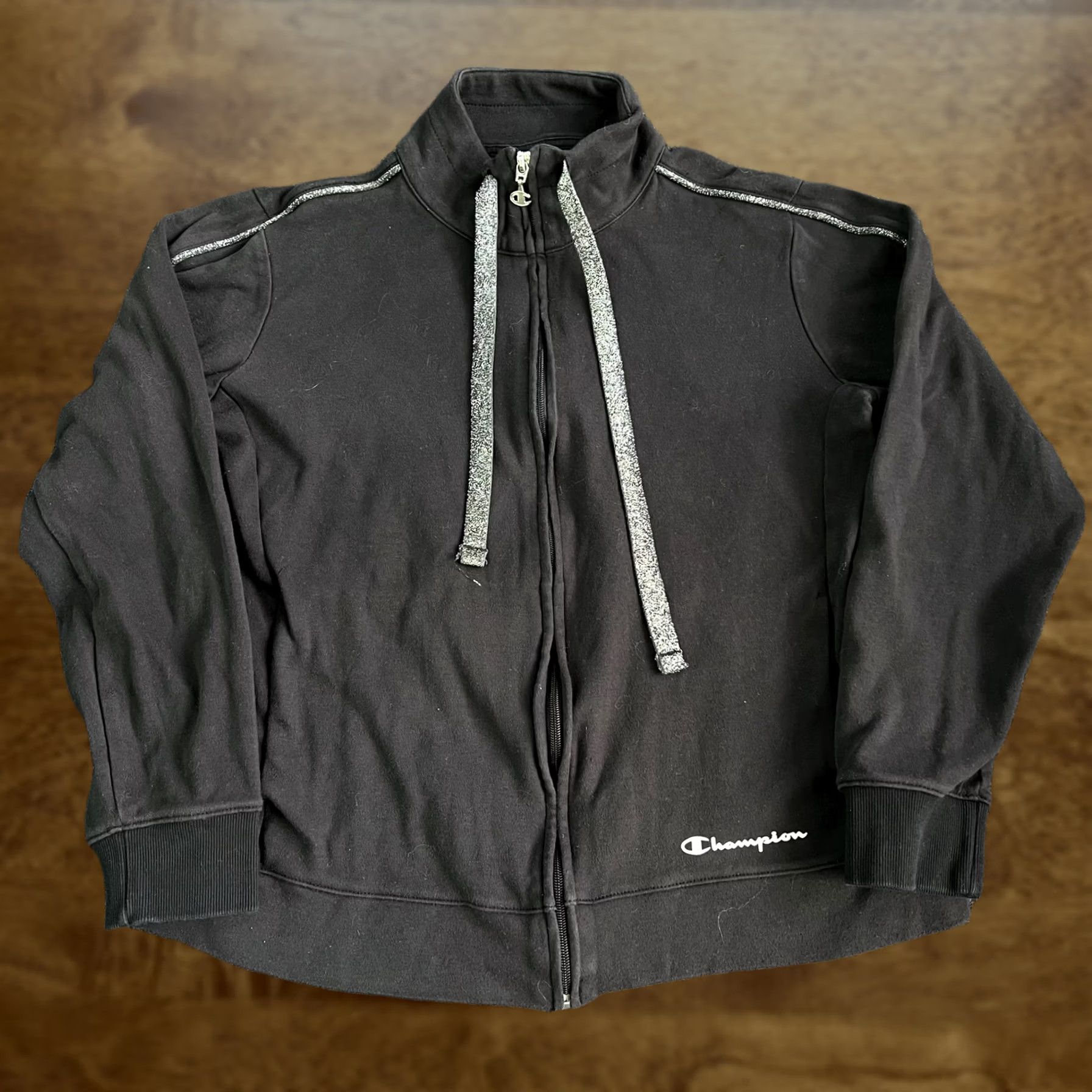 Champion Champion Jacket Womens Medium Black Full Zip Track Glitter Trim Pockets Size M / US 6-8 / IT 42-44 - 1 Thumbnail