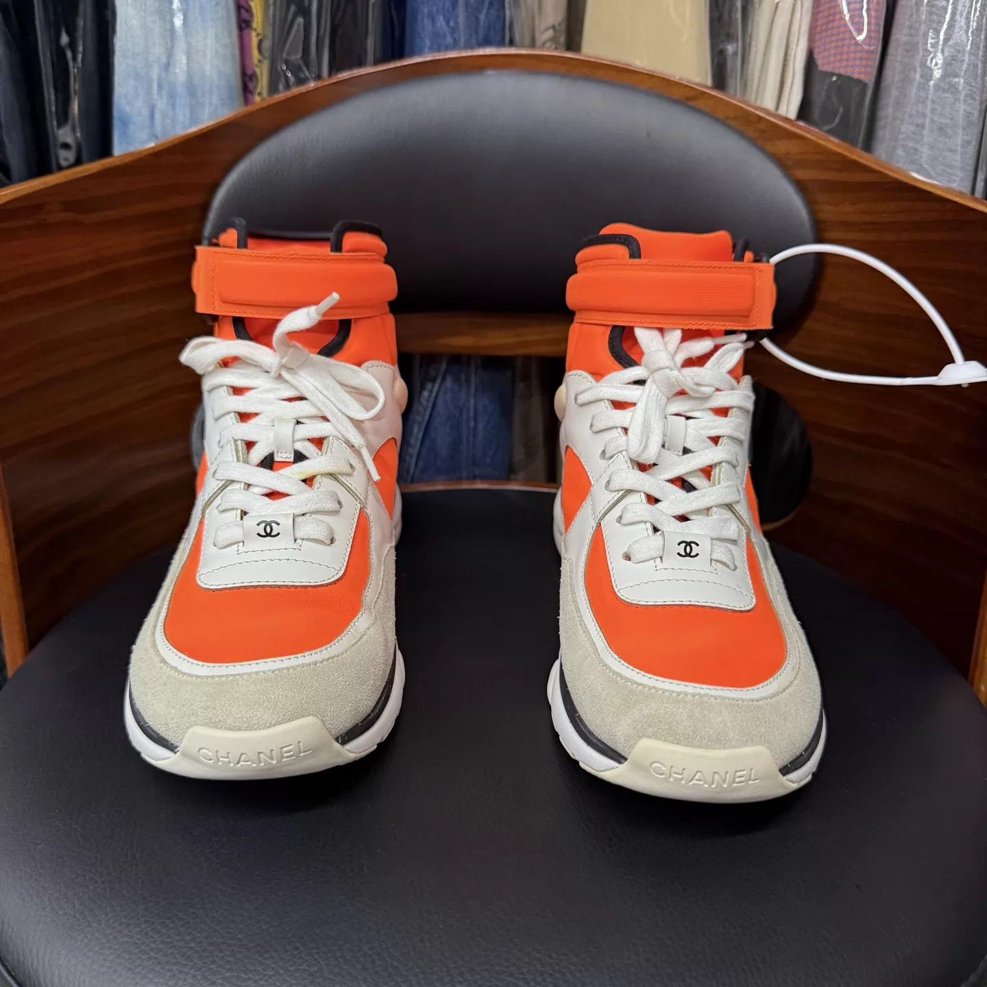 Chanel Chanel White Orange Lace-Up Sneakers 37.5 Mint Box/Receipt Size US 7 / IT 37 - 2 Thumbnail
