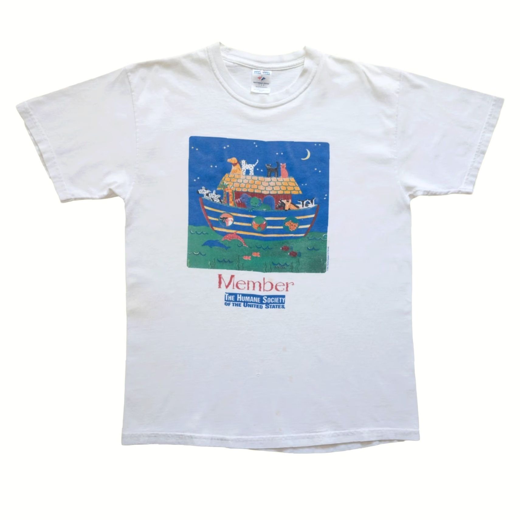 Fruit Of The Loom VINTAGE Fruit of the Loom T-Shirt Shirt Mens L White 90s Animals Noah Ark Graphic Size US L / EU 52-54 / 3 - 2 Thumbnail