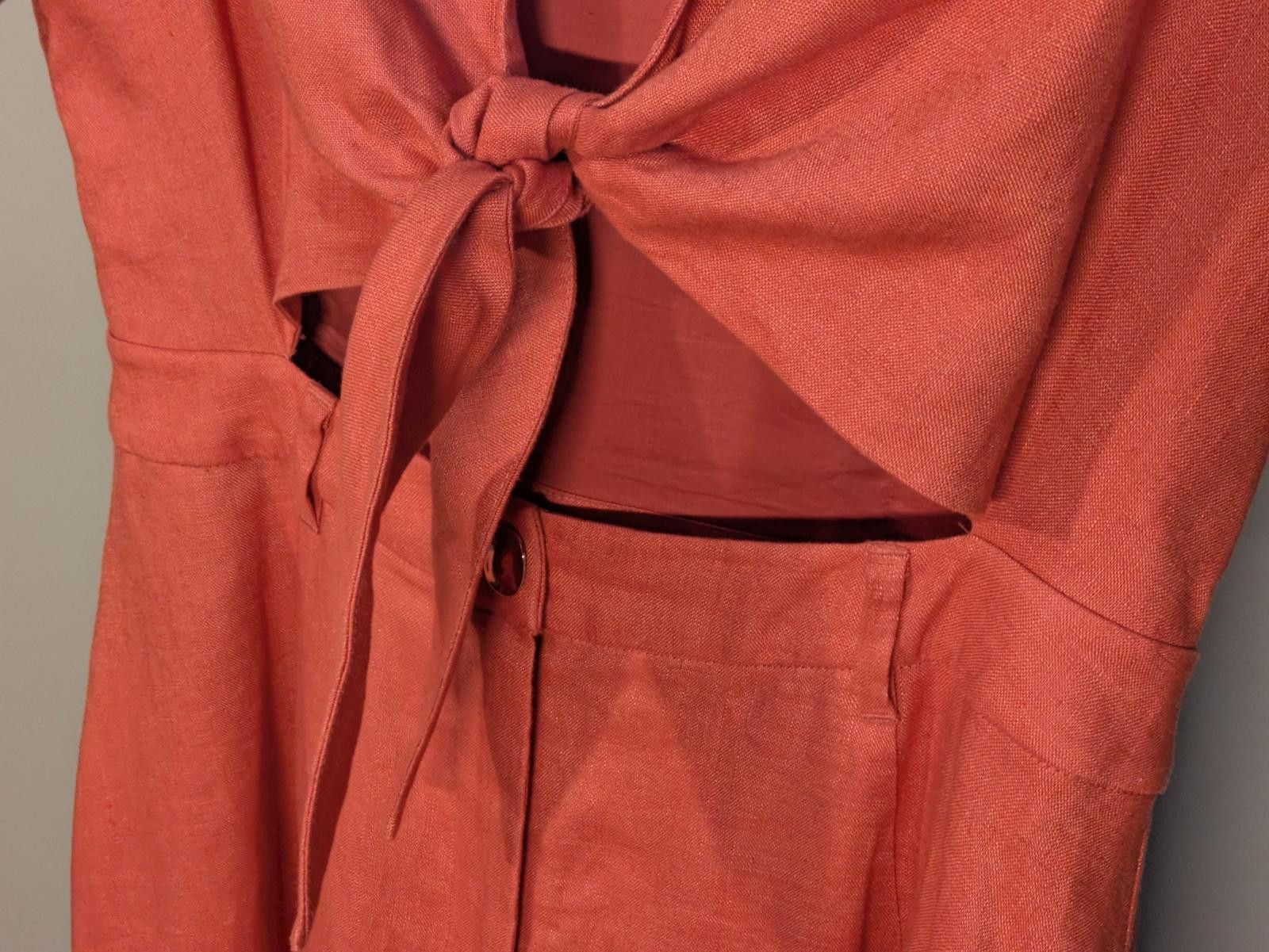 Staud NWT STAUD Linen Tie Front Short Sleeve Orange Midi Dress 6 Size M / US 6-8 / IT 42-44 - 9 Thumbnail