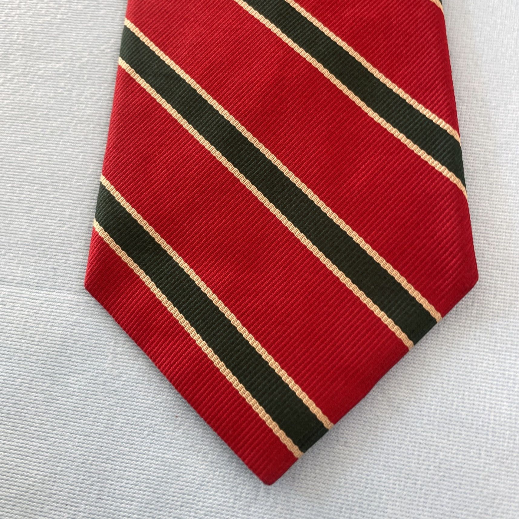 Vintage Aras Tie Repp Stripe Geometric Western Red Green Vintage 80s Necktie Exec 4x58 Size ONE SIZE - 6 Thumbnail