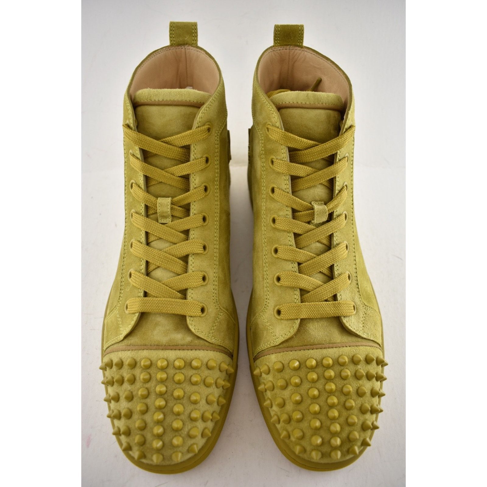 Christian Louboutin Lou Spikes Flat Yellow Green Suede High Top Sneaker 44 11 Size US 11 / EU 44 - 5 Thumbnail