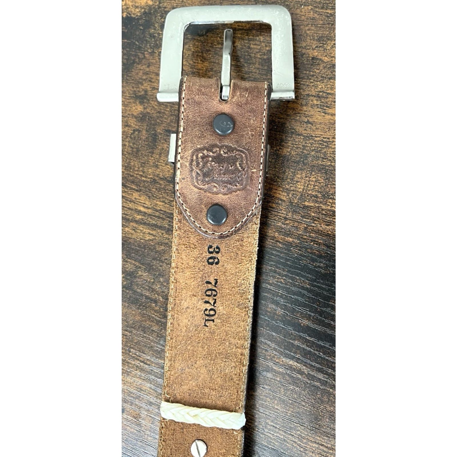 Tony Lama VINTAGE Tony Lama Belt 36 Brown Silver Rhinestone Buckle Leather Floral Medallion Square Belt Women 36-37 in Adjustable Western USA Cowboys Girls Size ONE SIZE - 6 Thumbnail