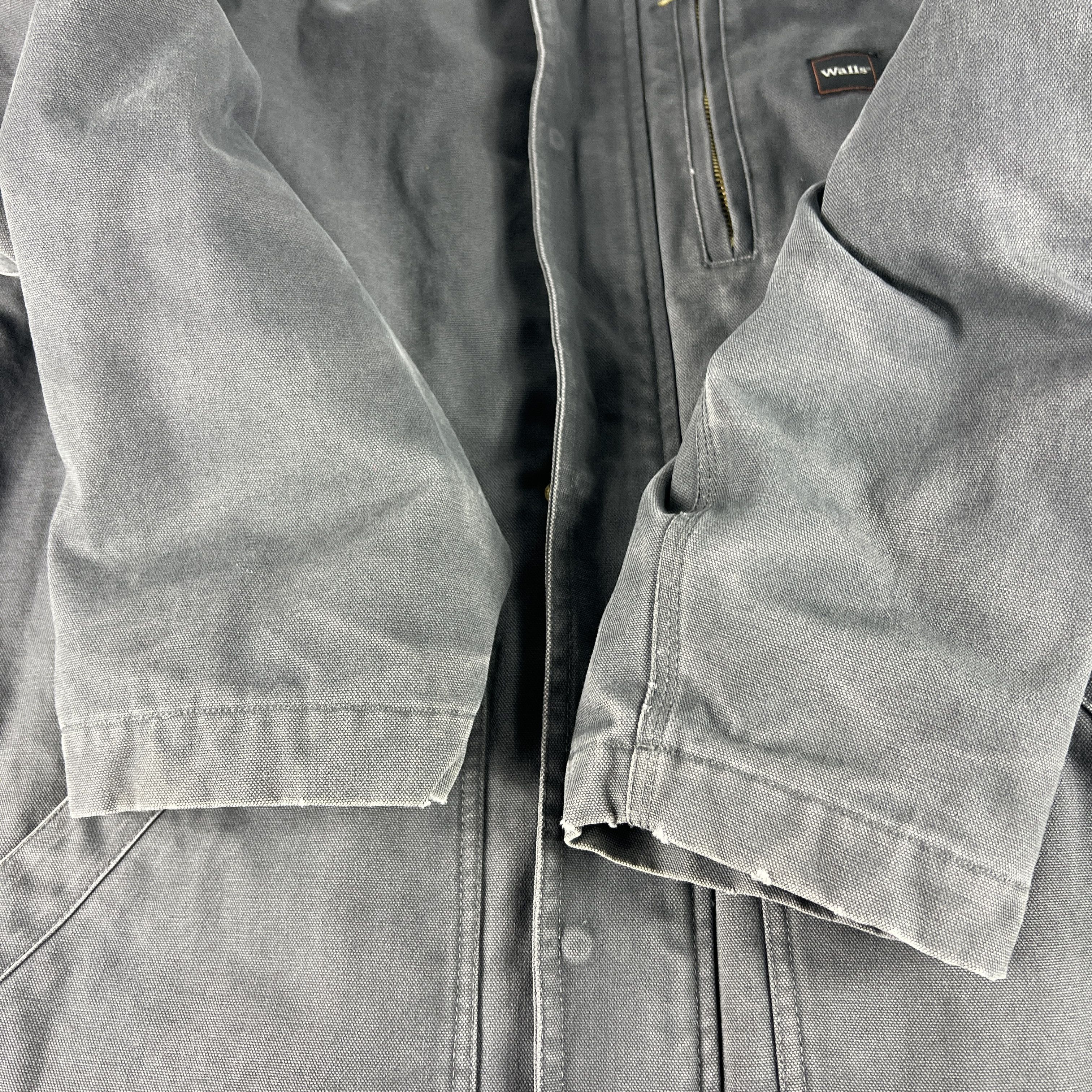 Walls Canvas Chore Jacket Grey Faded Sherpa Lined Full Zip