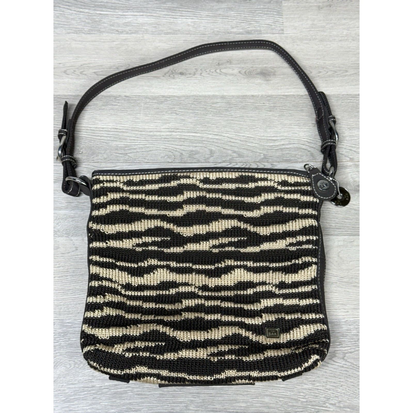 The Sak VINTAGE The Sak Crossbody Bag Beige Brown Knit Cotton Blend, 8x10x3, Medium, Leather Strap, Zipper Closure, Inner/Outer Pockets, Canvas Lining, Women Size ONE SIZE - 2 Thumbnail