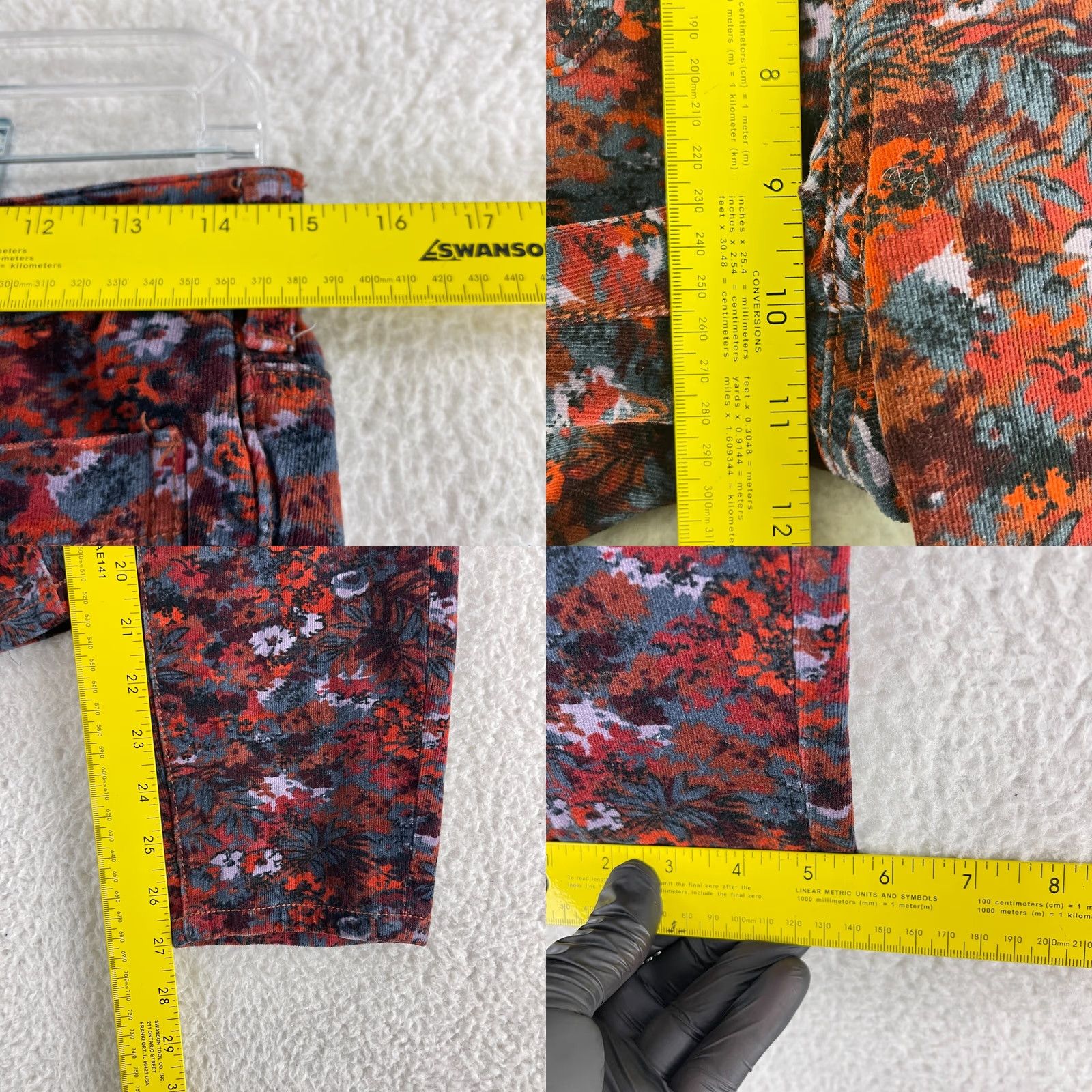 Anthropologie Pilcro Anthropologie Maroon Floral Corduroy High-Rise Skinny Pants Womens 29 Size 29" - 8 Thumbnail