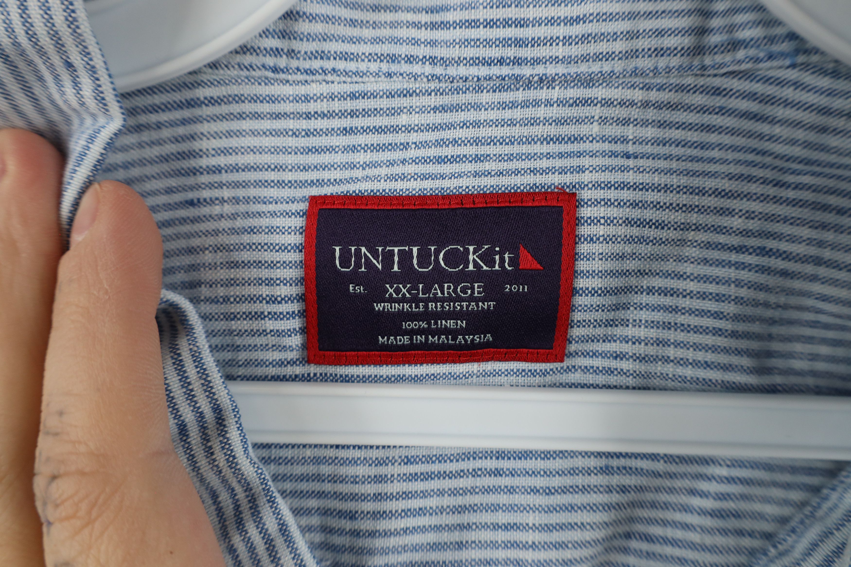 UNTUCKit × Vintage Untuckit Resistant Linen Striped Button Down Shirt Blue Size US XXL / EU 58 / 5 - 7 Thumbnail