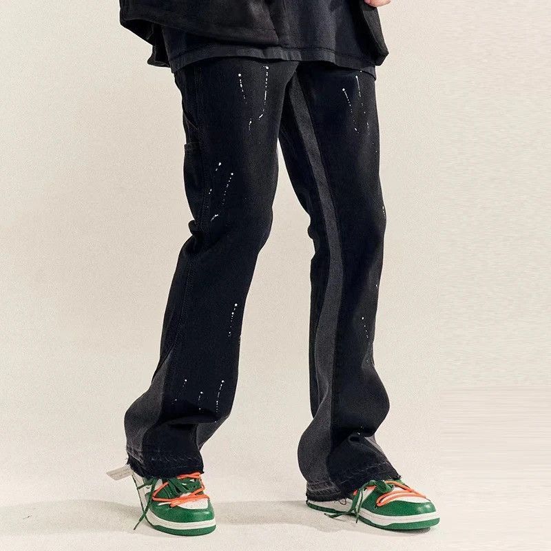 Splattered Paint Flare Black Denim Jeans