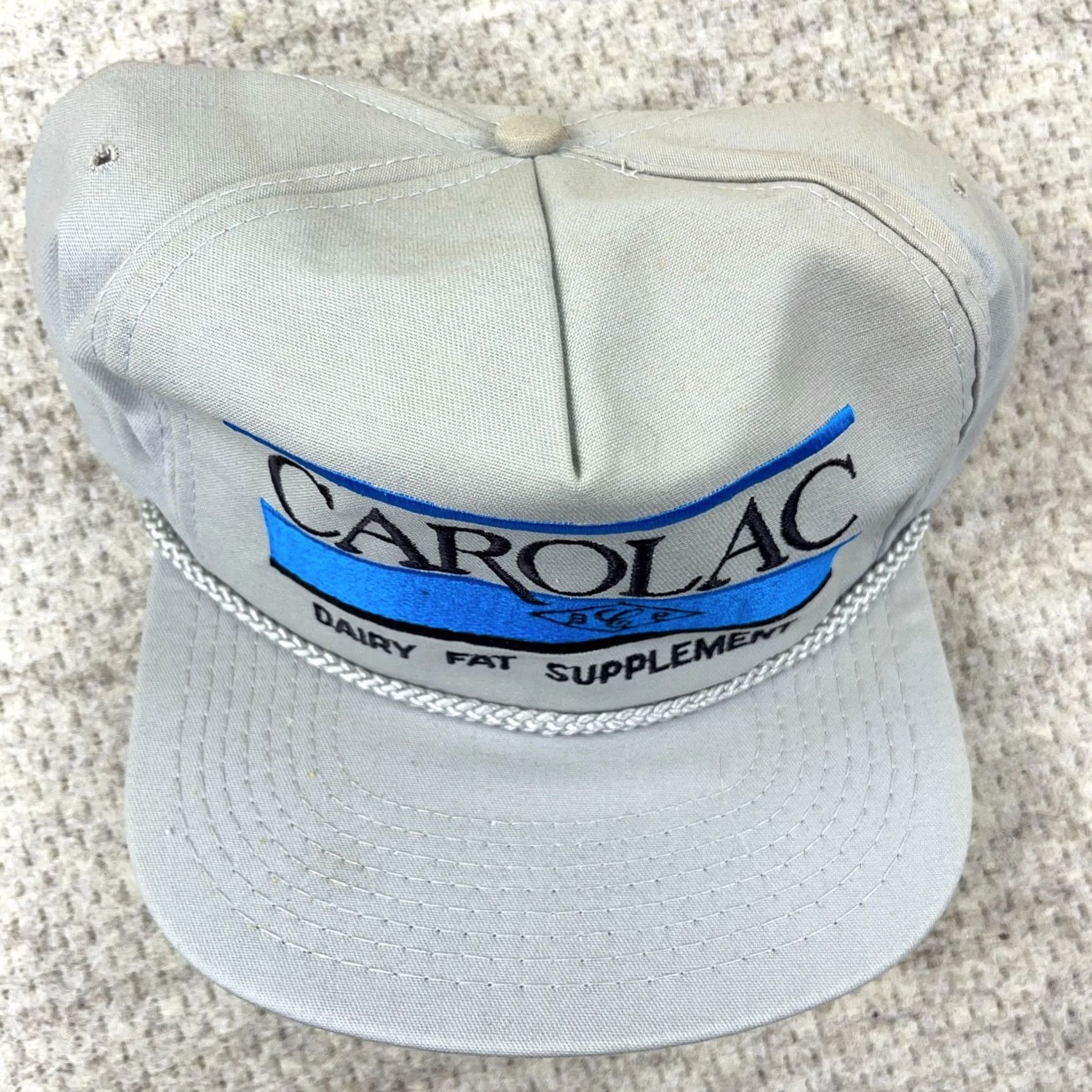 Roper VINTAGE Carolac Trucker Hat Cap Snapback Rope 80s 90s Farm Dairy HH Made In USA Gray Adjustable Mens Size ONE SIZE - 3 Thumbnail