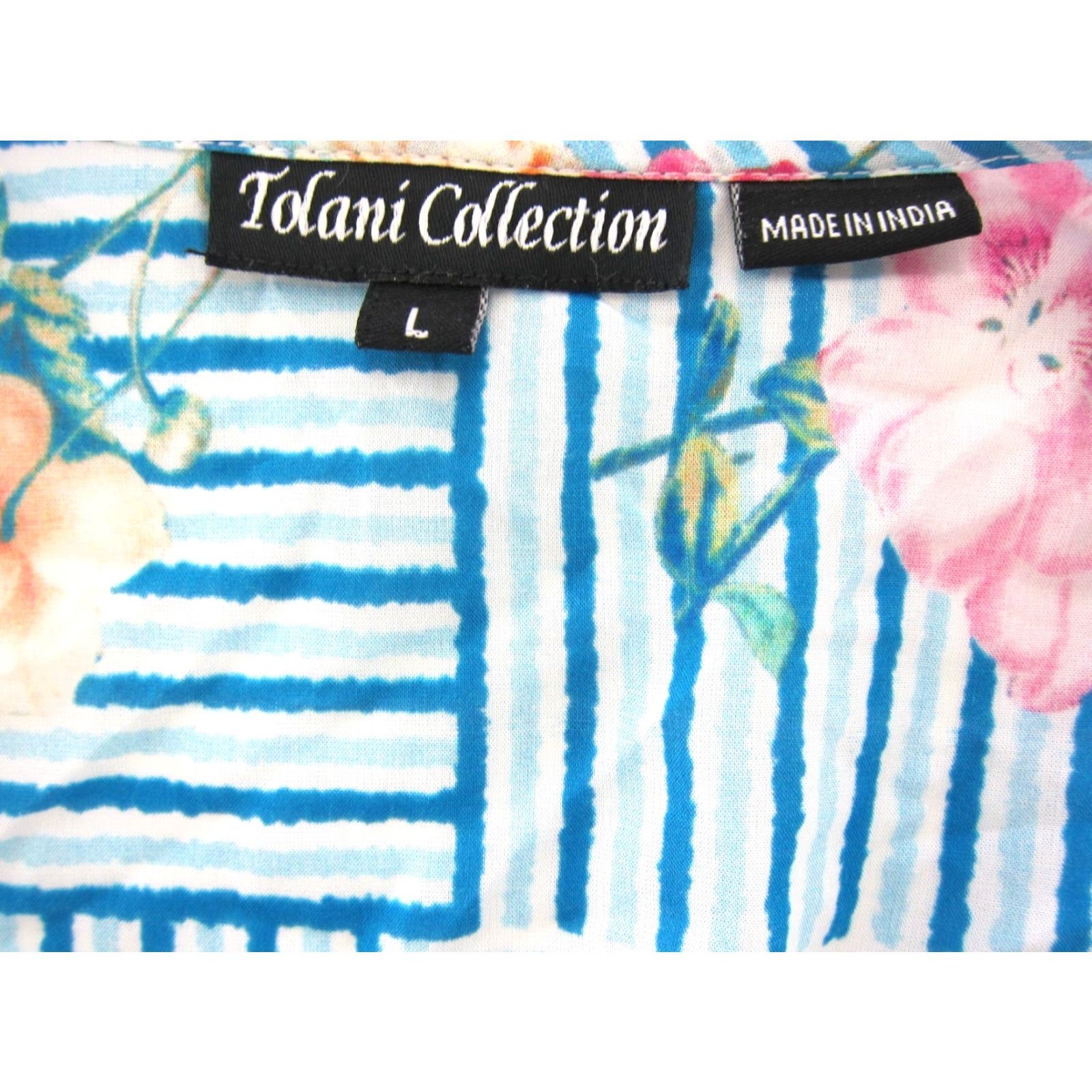 IOLANI Tolani Collection Blouse 3/4 Sleeve Adult L Blue Floral Rayon Bohemian Womens Size L / US 10 / IT 46 - 3 Thumbnail