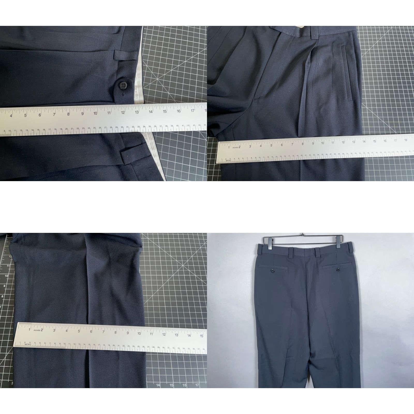 Zanella VINTAGE Zanella Men's Dress Pants Wool Nylon Pleated Straight Cuffed 34x28 Dark Blue Italy Size US 34 / EU 50 - 8 Thumbnail