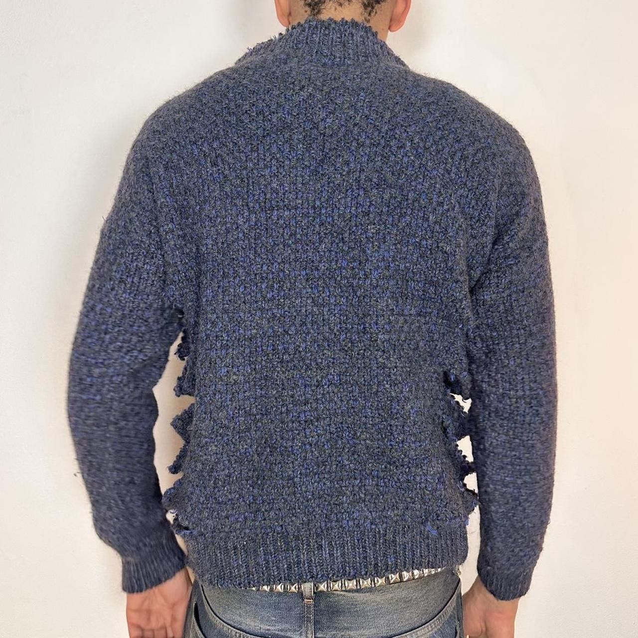 Vintage ASTROBOI* 'Slashed' Navy Cable Knit Wool Grunge Sweater - XL Size US XL / EU 56 / 4 - 5 Thumbnail