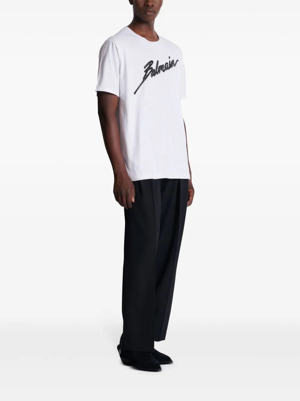 Balmain o1y0426 Logo Crewneck T-Shirt in White Size US M / EU 48-50 / 2 - 2 Thumbnail
