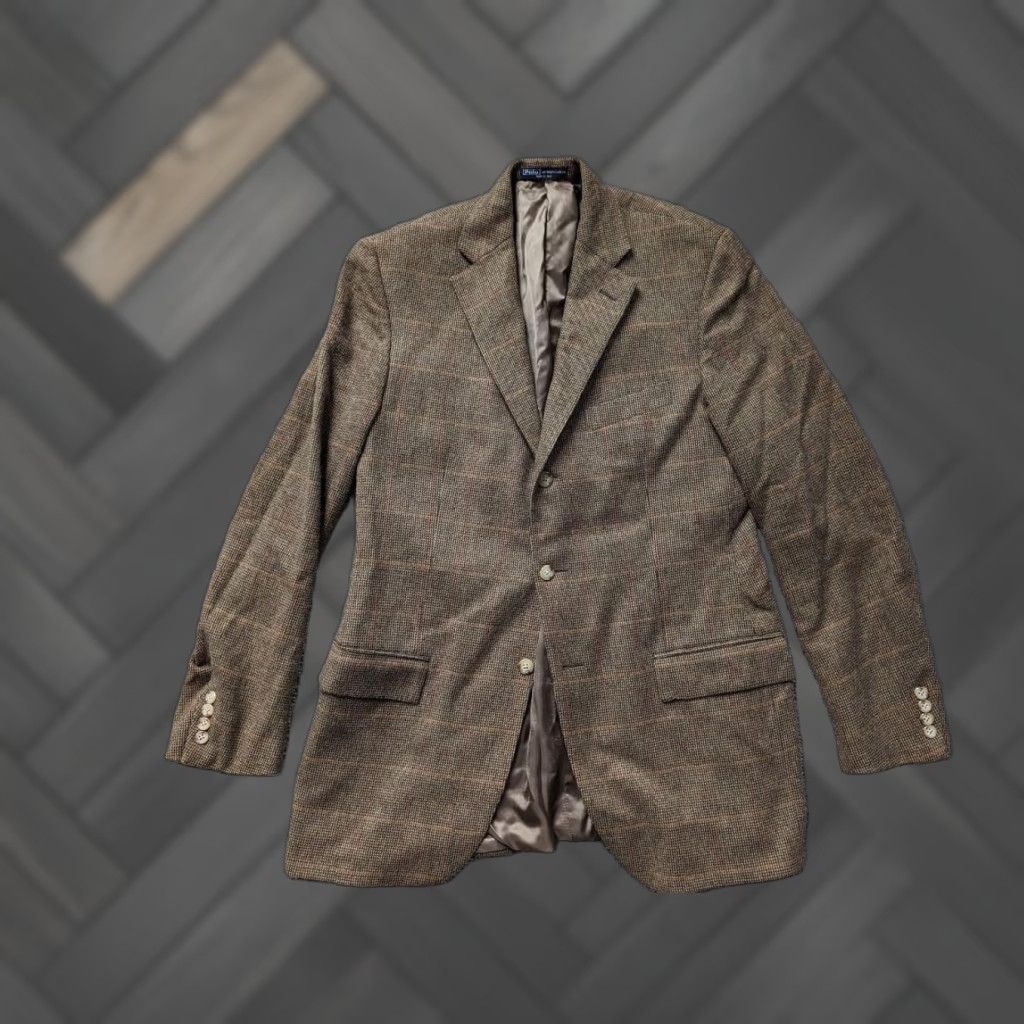 Polo Ralph Lauren VINTAGE POLO Ralph Lauren Blazer Shirt ITALY Made Angora Wool Windowpane 39L Brown Mens blazer Size US L / EU 52-54 / 3 - 1 Thumbnail
