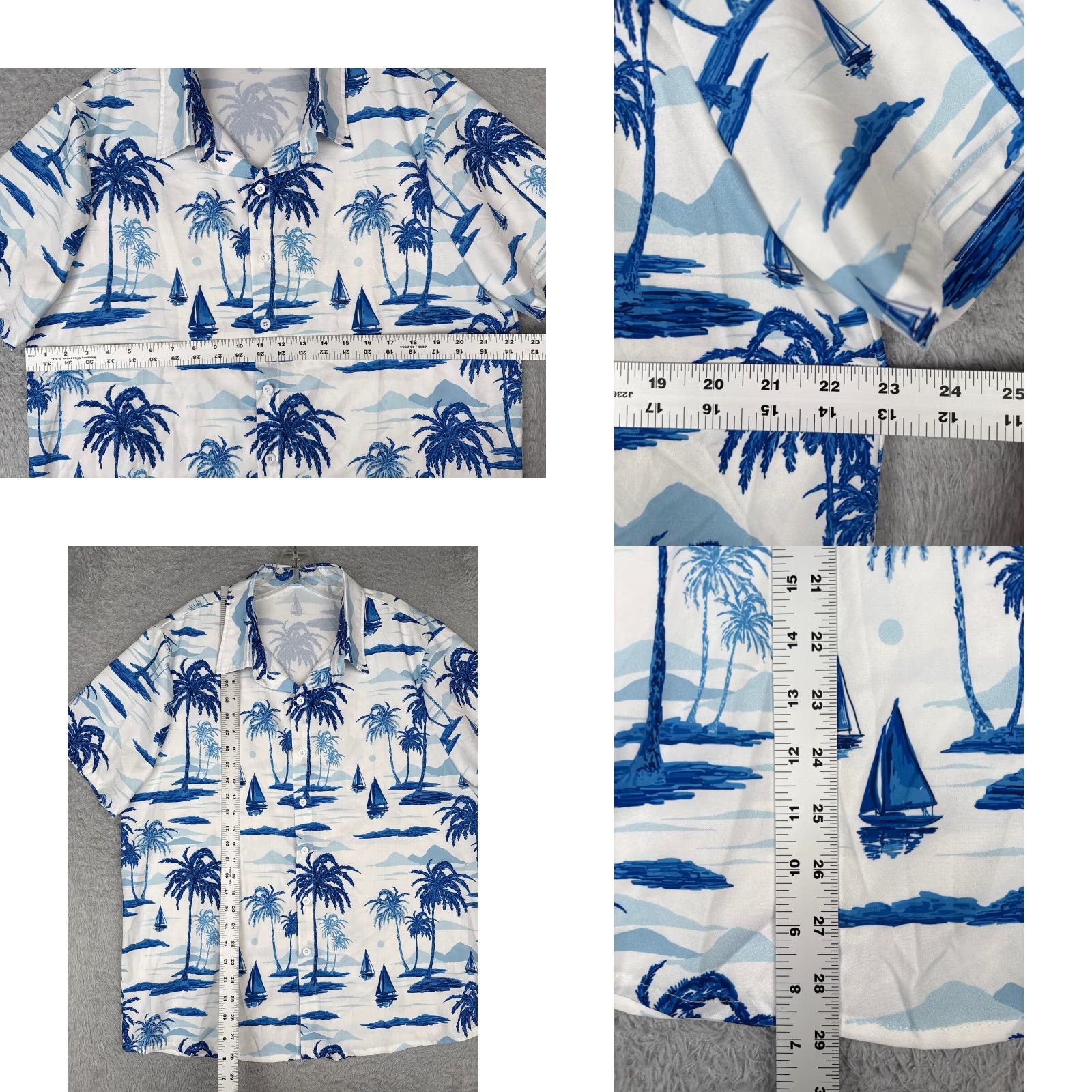 Vintage Hawaiian Shirt Men Large White Blue Floral Sailboat Palm Tree Polyester Blend Mens Size US L / EU 52-54 / 3 - 8 Thumbnail