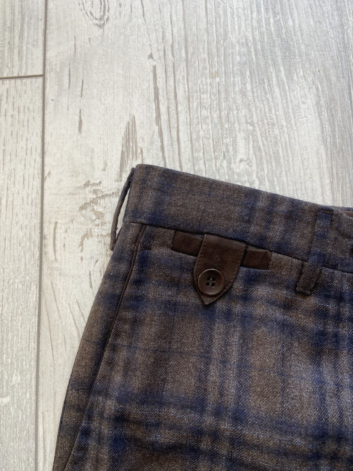 Rota Rota Brown Blue Checked Wool Trousers Size US 39 - 6 Thumbnail