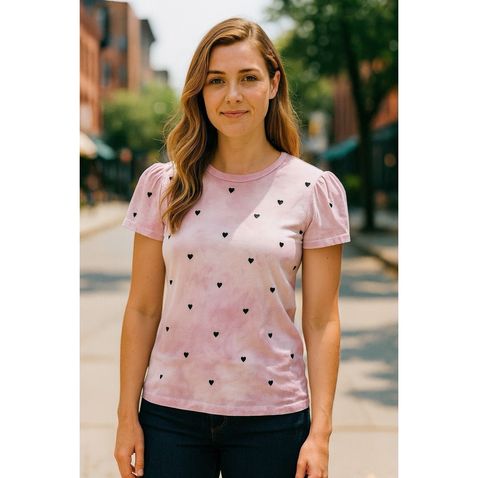 Other For The Republic Pink Tie-Dye Heart Print Puff Sleeve Tee Wo Size M / US 6-8 / IT 42-44 - 2 Thumbnail