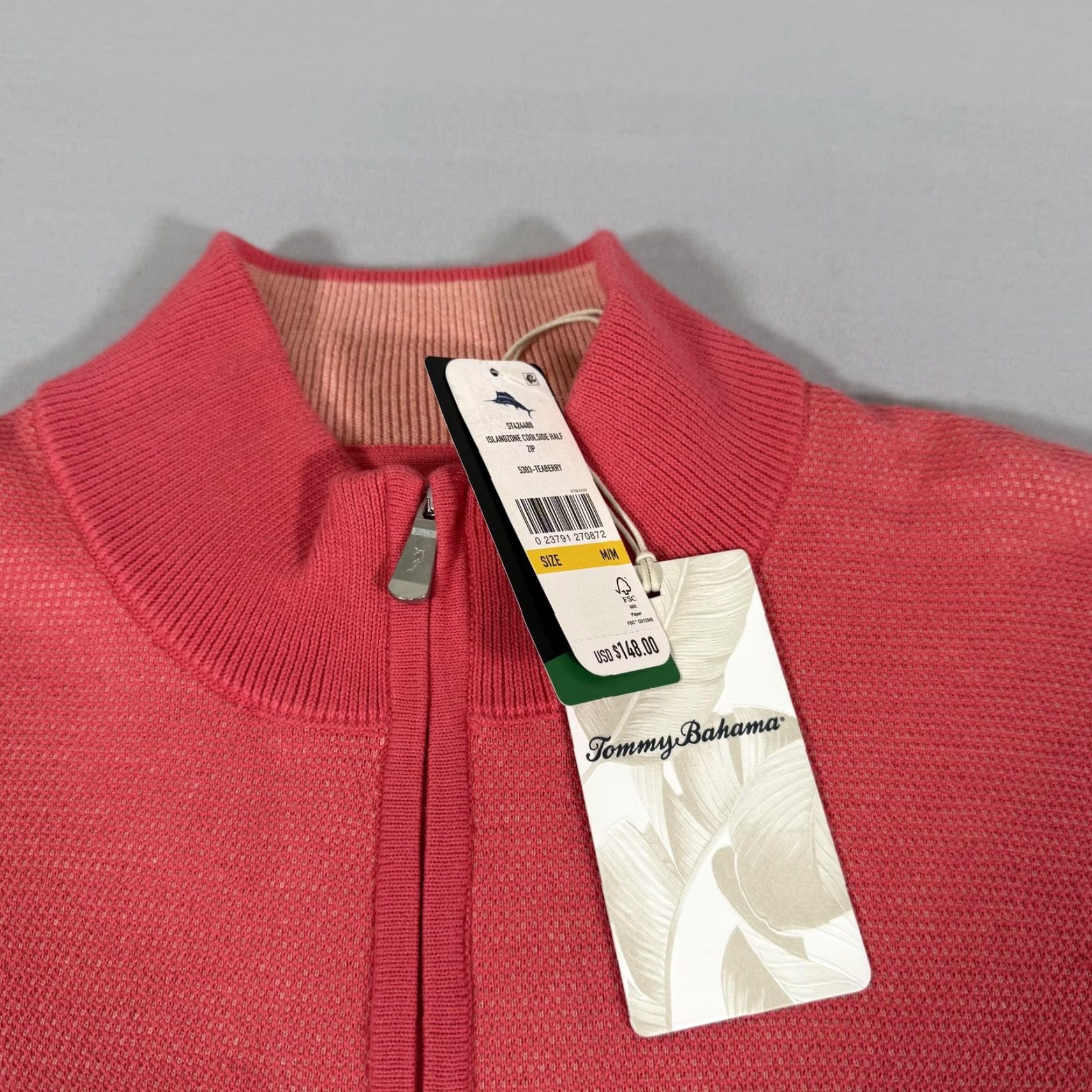 Tommy Bahama Tommy Bahama Sweater Men Medium Pink Half Zip Pullover Island Zone CoolMax Shirt Size US M / EU 48-50 / 2 - 3 Thumbnail