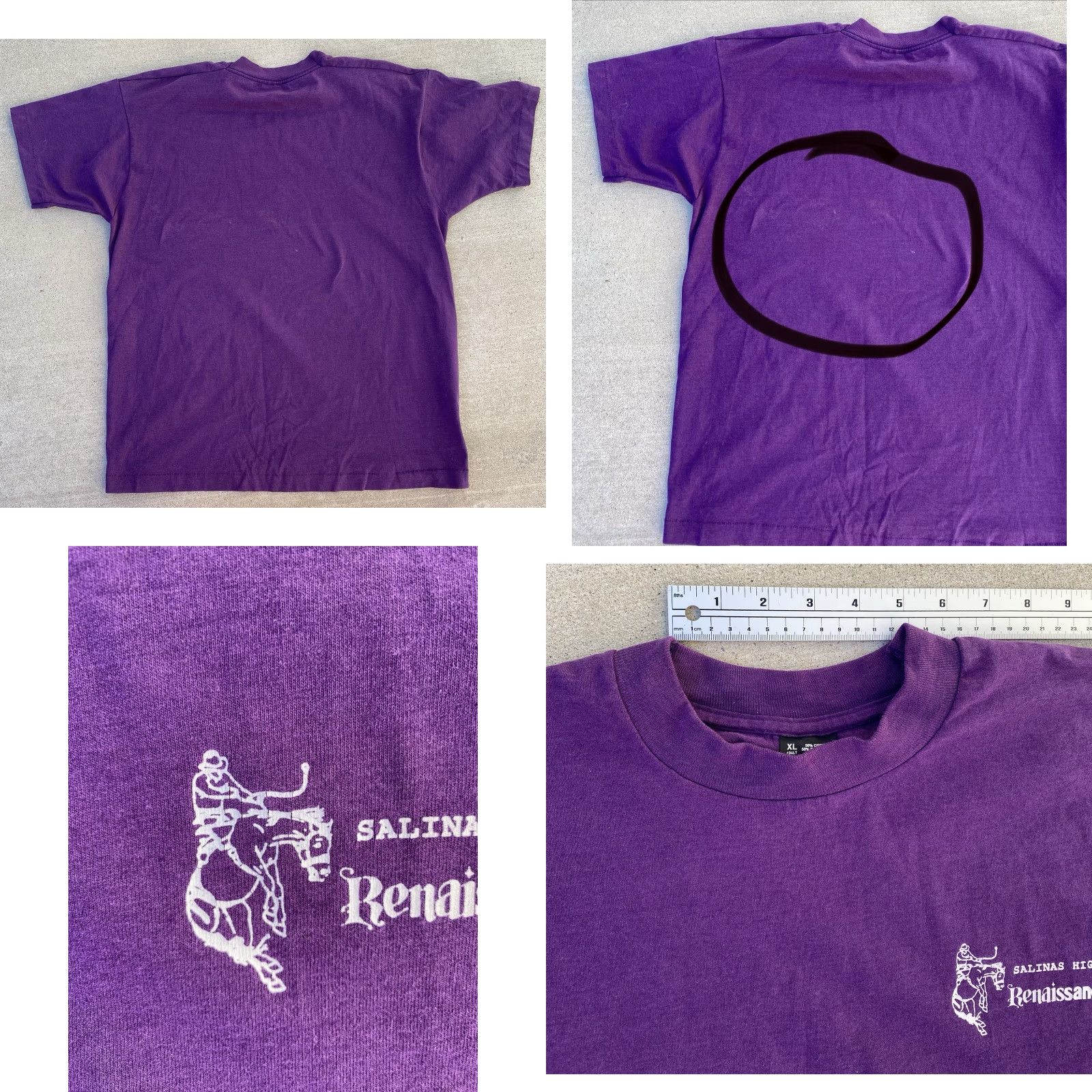Vintage VINTAGE Best Salinas High Renaissance T Shirt XL Purple Cowboy Rodeo USA Made 90s Mens Shirt Graphics 90s USA Cowboy Bronco Kid? Size US XL / EU 56 / 4 - 10 Thumbnail