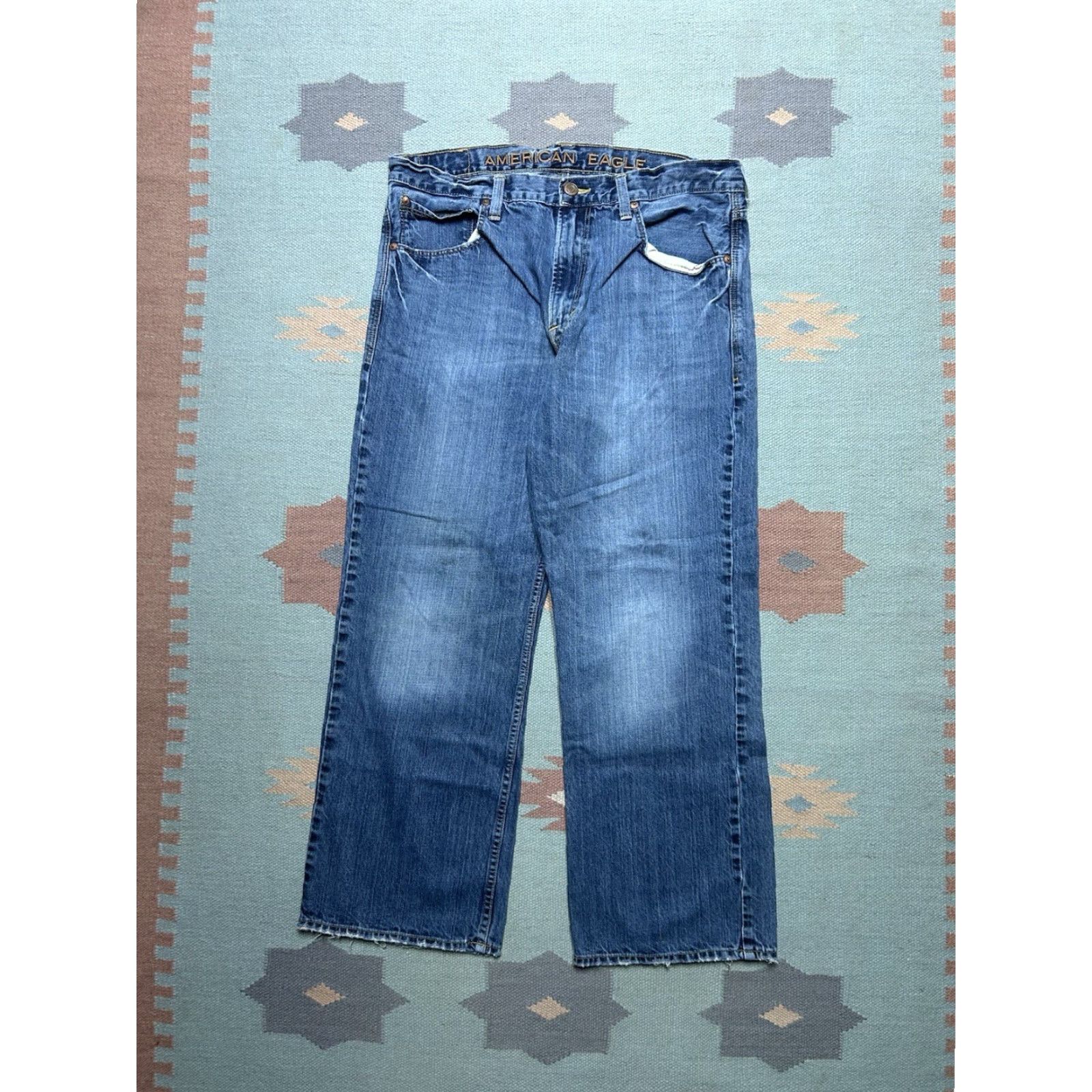 American Eagle Outfitters VINTAGE American Eagle Jeans Distressed Wide Leg Loose Fit Blue 36x29 Mens Denim Baggy 90s Straight"} Size US 36 / EU 52 - 4 Thumbnail