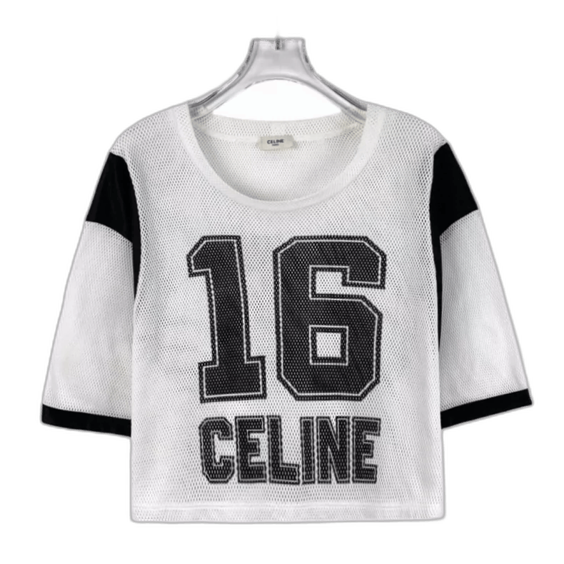 Celine Celine Black Logo Cotton Mesh Crop Tshirt Size M / US 6-8 / IT 42-44 - 1 Thumbnail