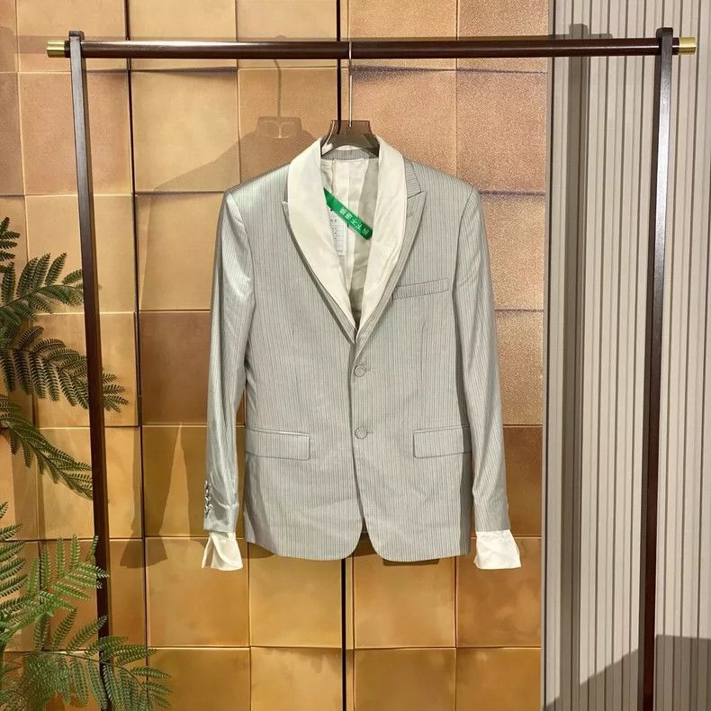 Dior Dior Silk collar show thin stripe double collar wool suit 2 Size 46R - 1 Thumbnail