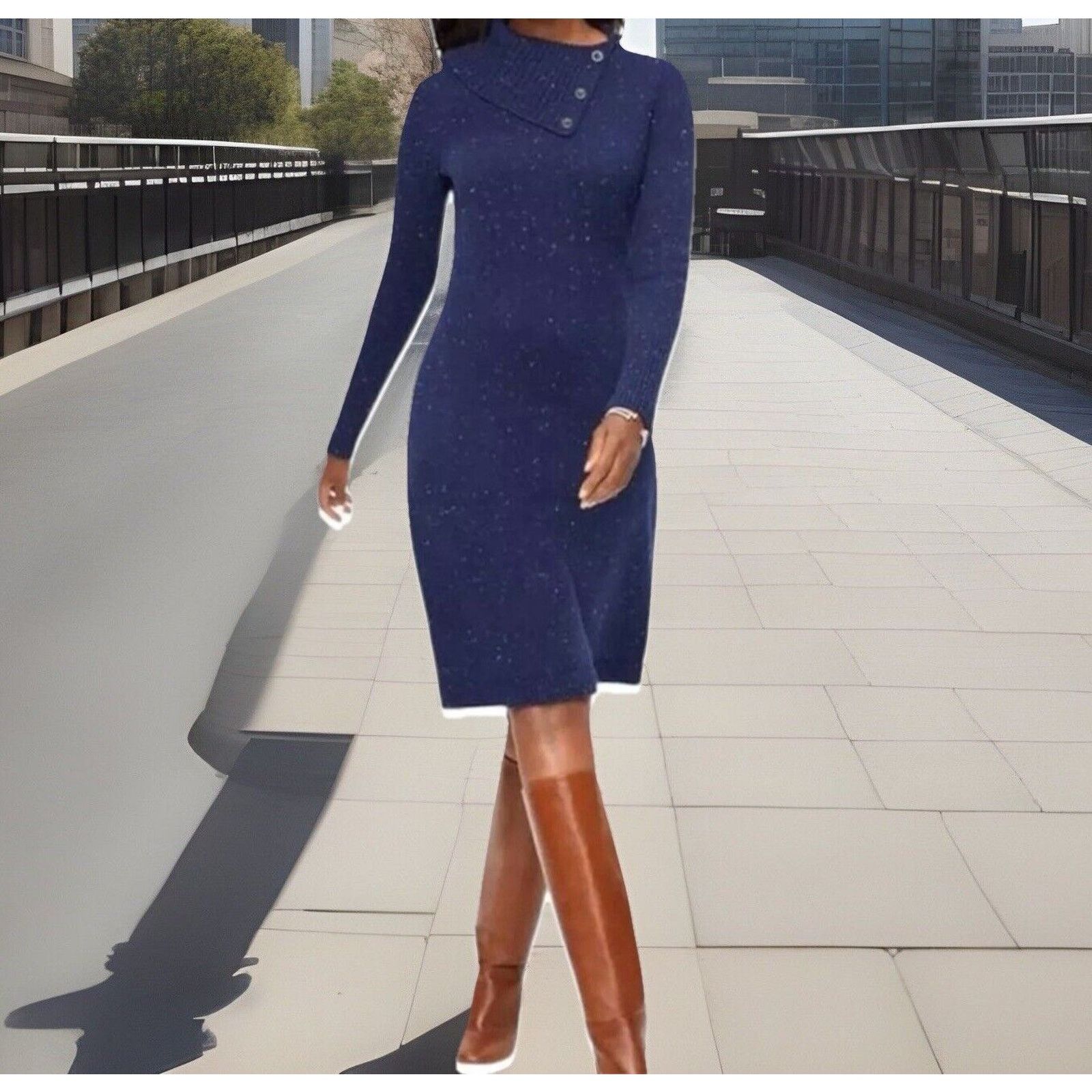 The Unbranded Brand NWT Talbots Knit Split Neck Long Sleeve Midi Sweater Dress Size S / US 4 / IT 40 - 3 Thumbnail