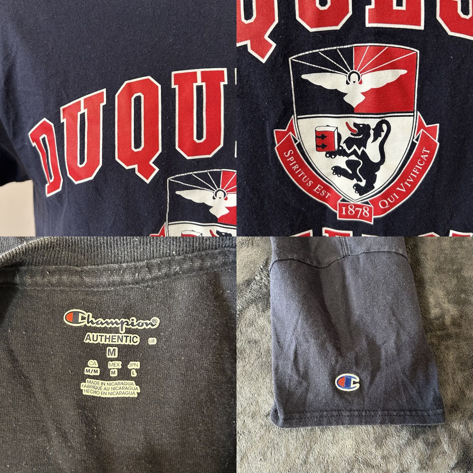 Champion VINTAGE? No — Duquesne Champion Shirt Men M Navy Blue Short Sleeve Crew Neck Shirt Size US M / EU 48-50 / 2 - 9 Thumbnail