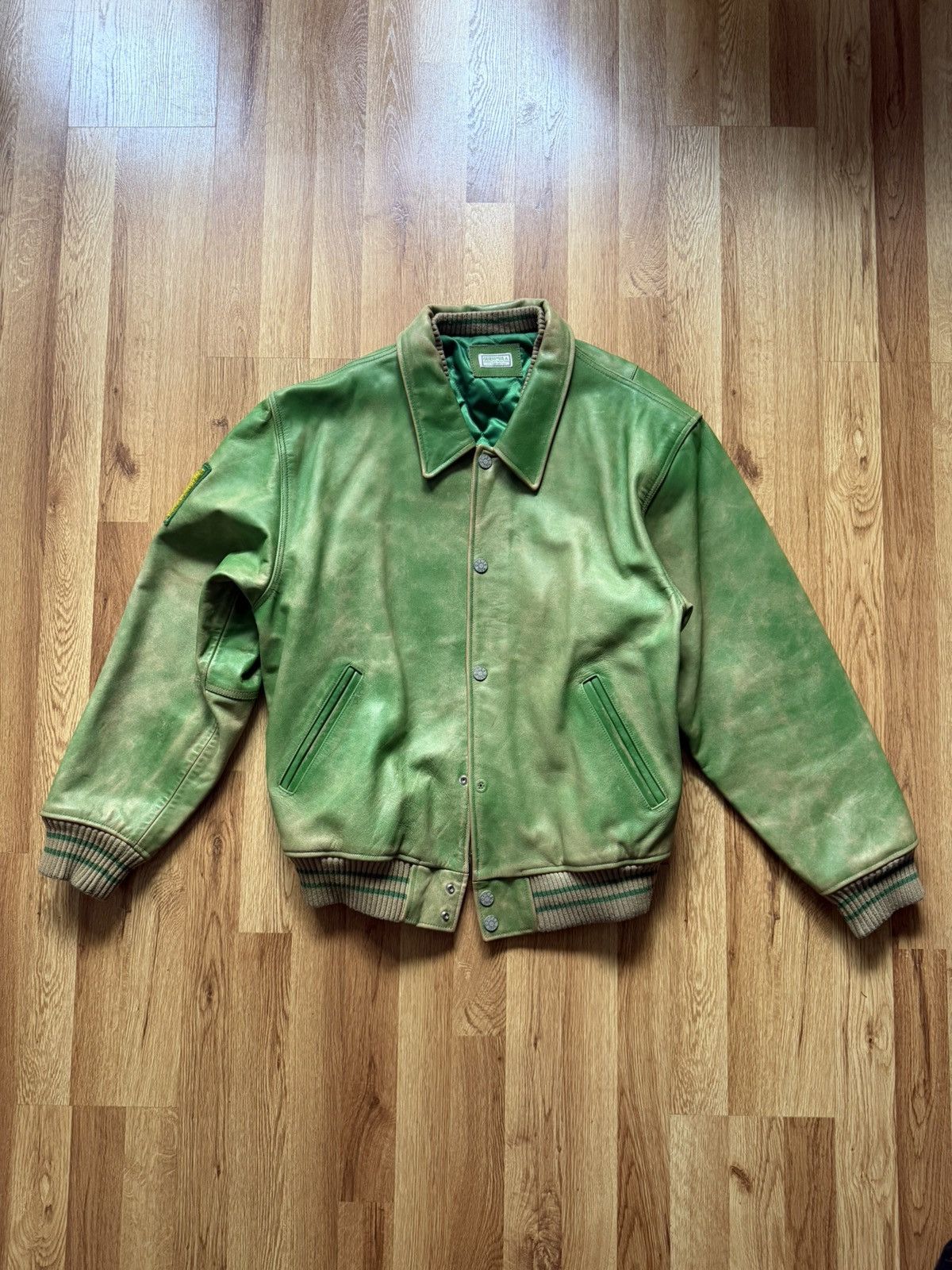 Guess guess usa leather jacket green distressed Size US L / EU 52-54 / 3 - 1 Thumbnail