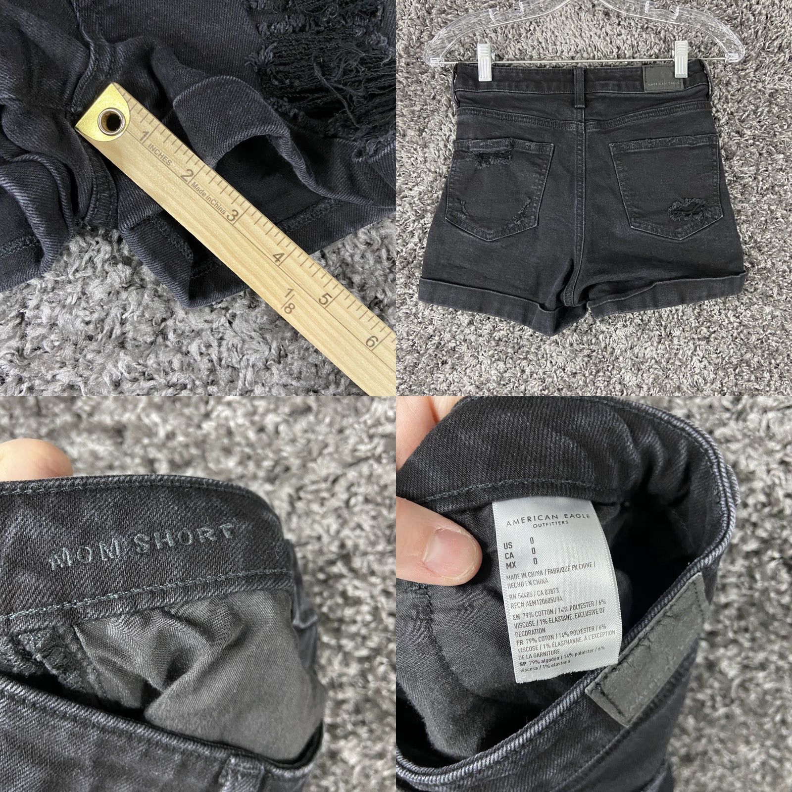 American Eagle Outfitters AMERICAN EAGLE Stretch Mom Short Distressed Black Denim Shorts Women’s 0 Size 25" / US 0 / IT 36 - 8 Thumbnail